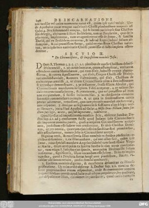 Sectio II. De Circuncisione, & impositione nominis Iesu.