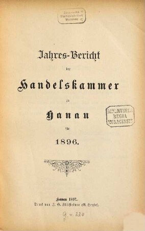 Jahresbericht der Handelskammer zu Hanau. 1896 (1897)