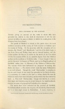 A Glossary of Words used in the neighbourhood of Sheffield, including a selection of local names, and some notices of folk-lore, games, and customs : Gathered and edited by Sidney Oldall Addy. (With:) A Supplement to the Sheffield Glossary