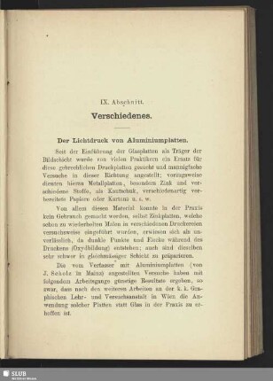 Der Lichtdruck von Aluminiumplatten