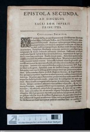 Epistola secunda, ad singulos, Sacri Rom. Imperii principes