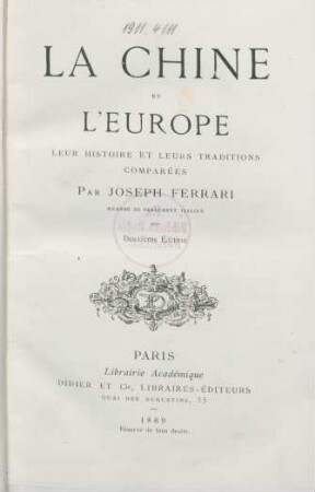 La Chine et l'Europe : leur histoire et leurs traditions comparées