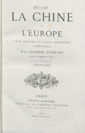 La Chine et l'Europe : leur histoire et leurs traditions comparées