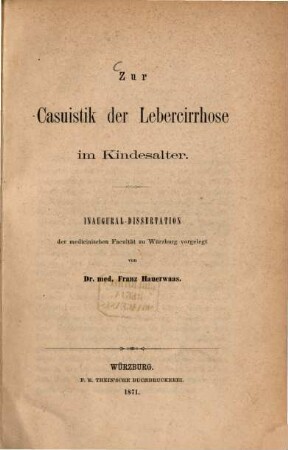 Zur Casuistik der Lebercirrhose im Kindesalter