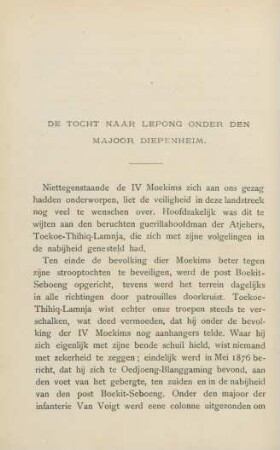 De tocht naar Lepong onder den majoor Diepenheim
