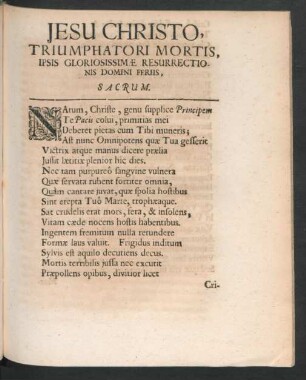 Jesu Christo, Triumphatori Mortis ...