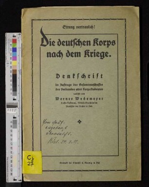 Die deutschen Korps nach dem Kriege : Denkschrift
