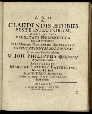 De Claudendis Aedibus Peste Infectorum