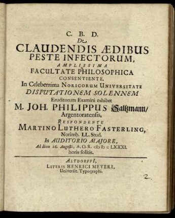 De Claudendis Aedibus Peste Infectorum