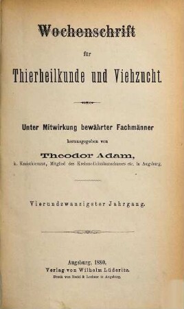 Wochenschrift für Tierheilkunde und Viehzucht. 24. 1880