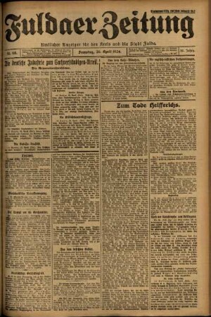 Erste Ausgabe vom Samstag, den 26. April 1924.
