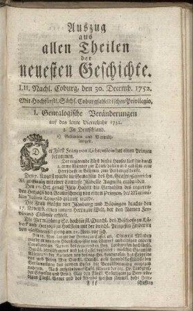 LII. Nachlese. Coburg, den 30. Decemb. 1752.