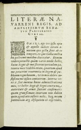 Literæ Navarreni Regis, Ad Amplissimum Senatum Parisiensis Curiae.