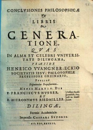 Conclusiones philosophicae ex libris de generatione