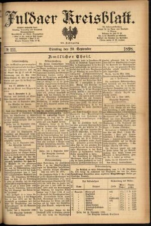Erste Ausgabe vom Dienstag, den 20. September 1898.
