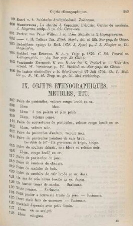 IX. Objets ethnographiques. - Meubles, etc.