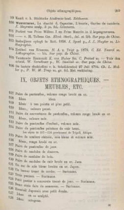 IX. Objets ethnographiques. - Meubles, etc.