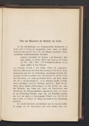 Über das Münzrecht der Bischöfe von Lebus