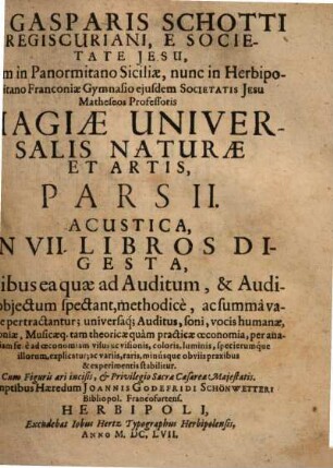 P. Gasparis Schotti magia universalis naturae et artis, 2. Acustica