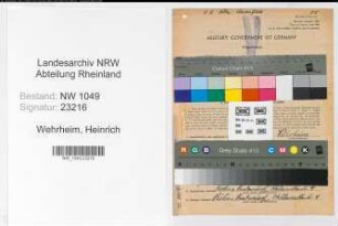 Entnazifizierung Heinrich Wehrheim , geb. 08.09.1892 (Schlosser)