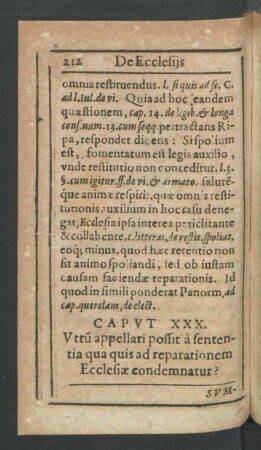 Caput XXX. Utrum appellati possit a sententia qua quis ad reparationem Ecclesiae condemnatur?