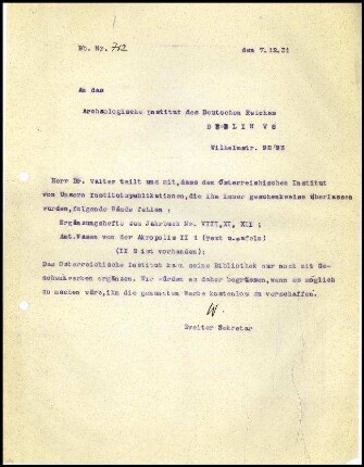 W. Wrede an DAI Zentrale
