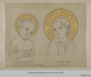 Oberkörper des Christuskindes (nach einem Madonnenbild von Guidoccio Cozzarelli in der Pinacoteca in Siena) und eines weiteren (angeblich nach Pietro di Giovanni, ebenfalls in Siena)