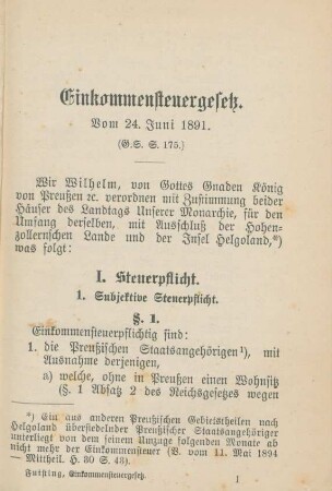 Einkommensteuergesetz. Vom 24. Juni 1891.