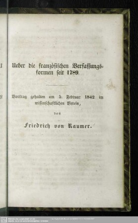 Ueber die franzoesischen Verfassungsformen seit 1789.