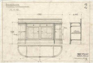 Littmann, Max; Bocksberg; Hofgut, Landhaus - Kredenz im Speisezimmer (Grundriss, Ansicht, Schnitte)