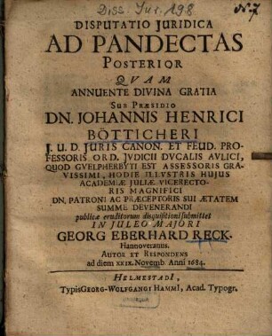 Disputatio Juridica Ad Pandectas Posterior