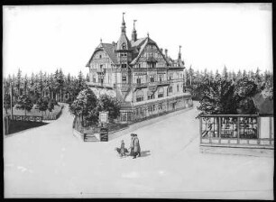 Karlsbad. Café Jägerhof (Etablissement Jägerhaus). Bemalte Fotografie