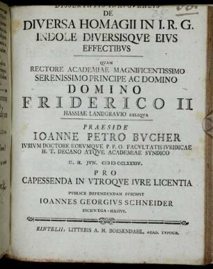 Dissertatio Inavgvralis De Diversa Homagii In I.R.G. Indole Diversisqve Eivs Effectibvs