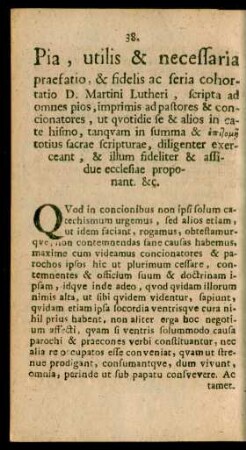 Pia, utilis & necessaria praefatio, & fidelis ac seria cohortatio D. Martini Lutheri, scripta ad omnes pios ...
