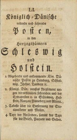 LI. Königlich-Dänische reitende und fahrende Posten, in den Herzogthümern Schleswig und Holstein.