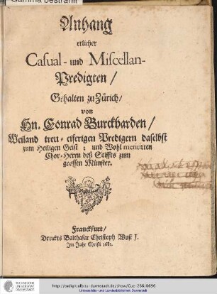 Anhang etlicher Casual- und Miscellan- Predigten ...