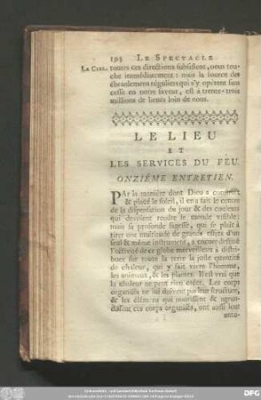 Le Lieu Et Les Services Du Feu. Onzième Entretien.