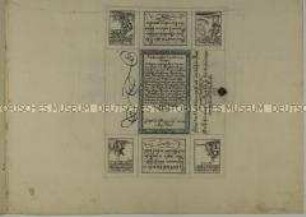 Faltbrief mit 9 Text/Bildfeldern zum 200. Jahrestag der Augsburger Konfession (2. Vorderseite unten)
