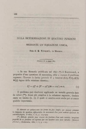 Sulla determinazione di quattro funzioni mediante une´ equazione unica.
