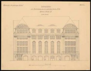 Geschäftshaus des Verbandes der Baugeschäfte Berlins und den Vororten, Berlin-Tiergarten: 1. Entwurf: Ansicht 1:100