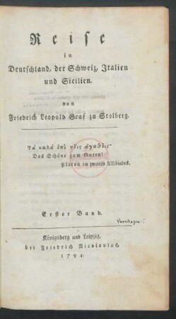 Bd. 1: Reise in Deutschland, der Schweiz, Italien und Sicilien