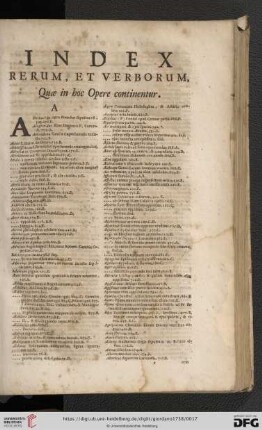 Index Rerum, et Verborum, quæ in hoc Opere continentur