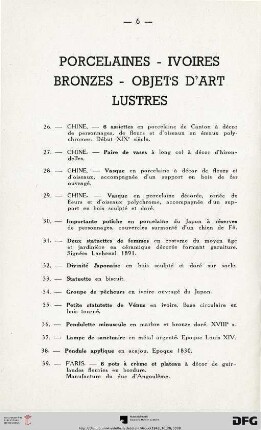 Porcelaines - Ivoires - Bronzes - Objets d'art - Lustres (Nr. 26-74)