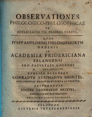 Observationes Philologico-Philosophicae In Ecclesiastis VII. Priores Versvs