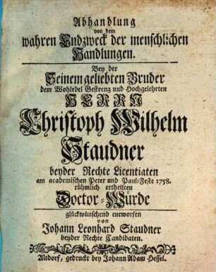 Abh. von dem wahren Endzweck der menschlichen Handlungen