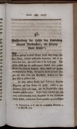 45. Beschreibung der Höhle bey Latzenberg ohnweit Weißenstein, im Herzogthum Krain