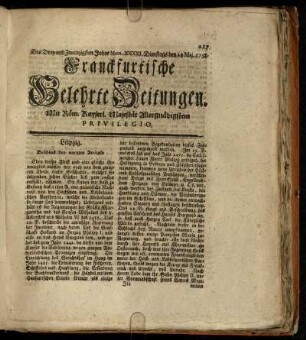 Num. XXXXI. Dienstags, den 23. Maj. 1758. - Num. L. Freytags, den 23. Jun. 1758.