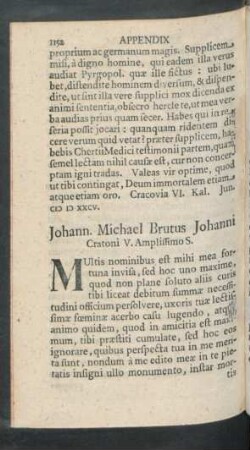 Johann. Michael Brutus Johanni Cratoni V. Amplissimo S.