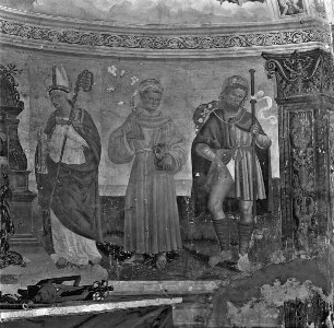 Thronende Madonna zwischen Heiligen und Gottvater mit Engeln