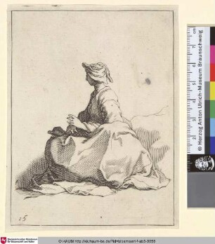 [A seated young Woman; Junge Frau sitzend, nach links abgewandt]